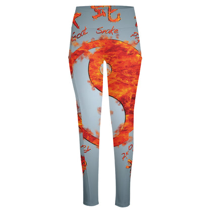 Fire Yin Yang Chinese Zodiac Print High-Waisted Pocket Leggings