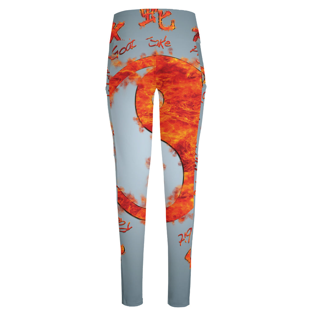 Fire Yin Yang Chinese Zodiac Print High-Waisted Pocket Leggings