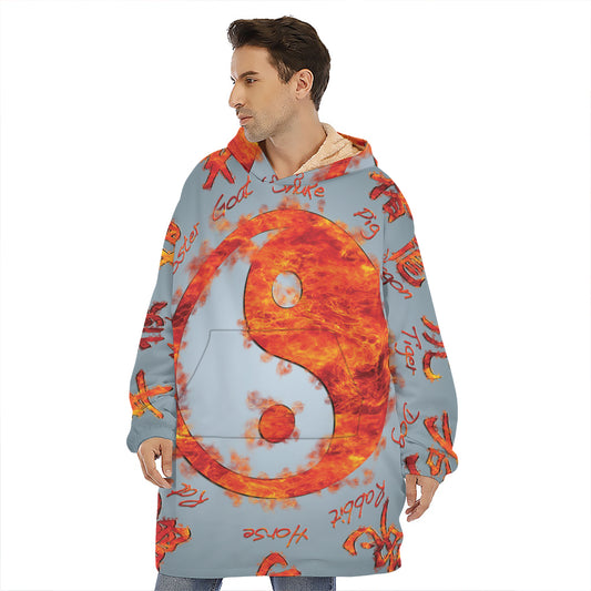 Fire Yin Yang Chinese Zodiac Print Hoodie Blanket