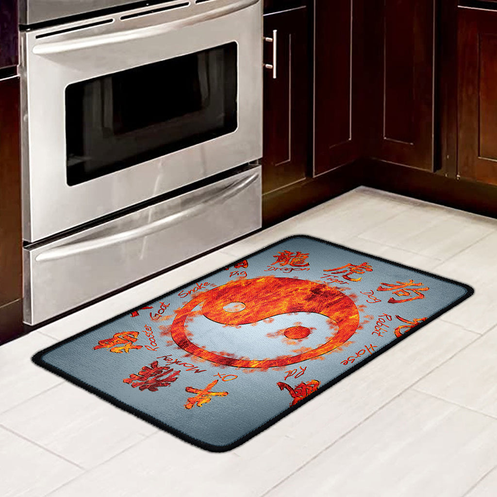 Fire Yin Yang Chinese Zodiac Print Kitchen Mat