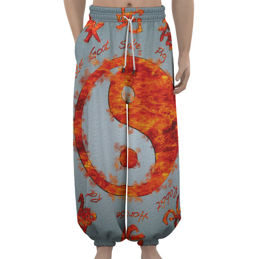 Fire Yin Yang Chinese Zodiac Print Lantern Pants