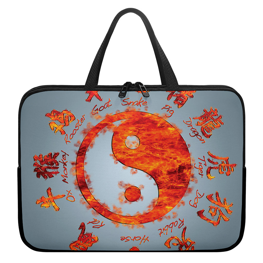 Fire Yin Yang Chinese Zodiac Print Laptop Sleeve With Handle