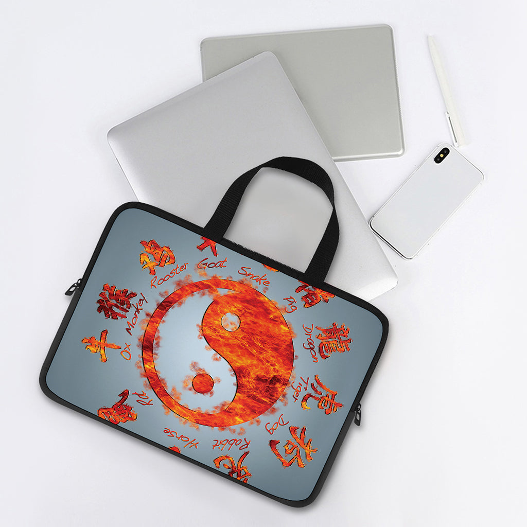 Fire Yin Yang Chinese Zodiac Print Laptop Sleeve With Handle
