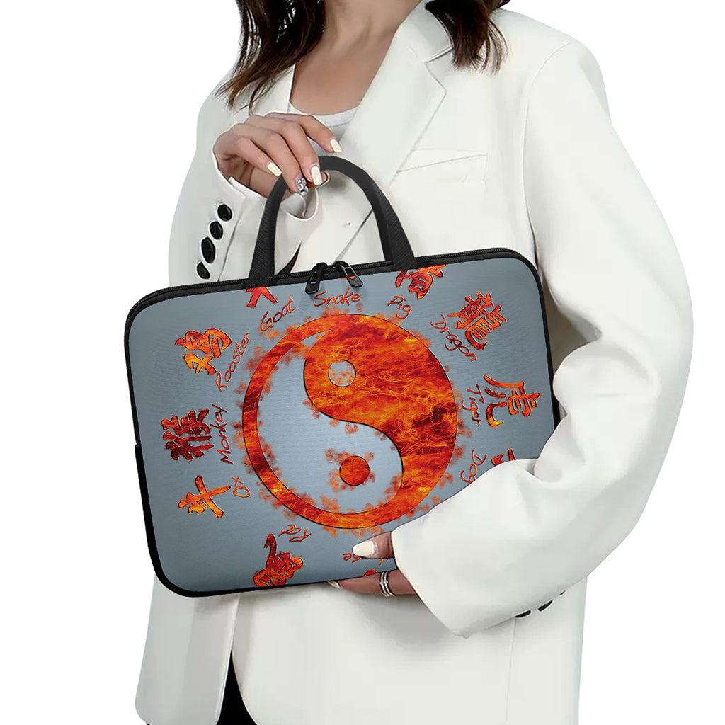 Fire Yin Yang Chinese Zodiac Print Laptop Sleeve With Handle