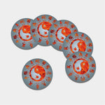 Fire Yin Yang Chinese Zodiac Print Leather Coaster Set