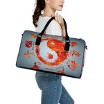 Fire Yin Yang Chinese Zodiac Print Leather Duffle Bag