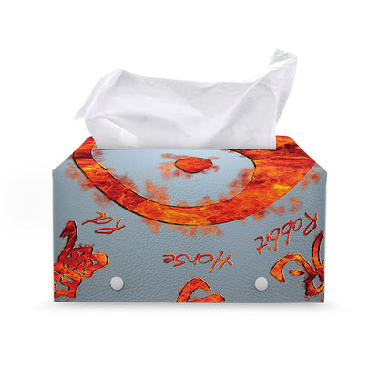 Fire Yin Yang Chinese Zodiac Print Leather Tissue Box Cover
