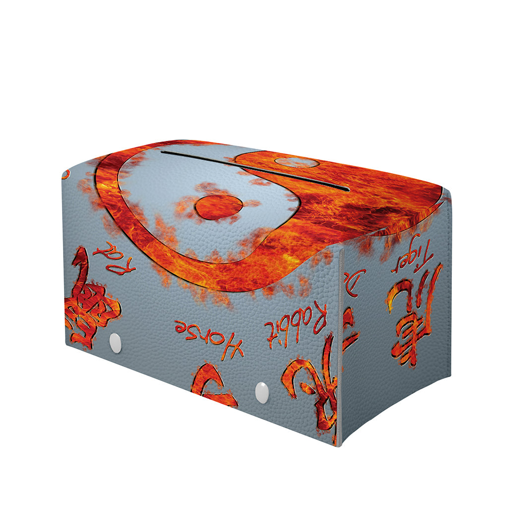 Fire Yin Yang Chinese Zodiac Print Leather Tissue Box Cover