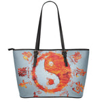 Fire Yin Yang Chinese Zodiac Print Leather Tote Bag