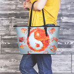 Fire Yin Yang Chinese Zodiac Print Leather Tote Bag
