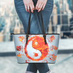 Fire Yin Yang Chinese Zodiac Print Leather Tote Bag
