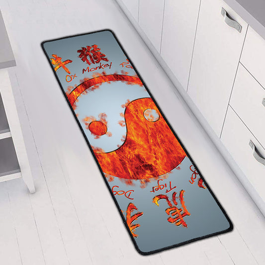 Fire Yin Yang Chinese Zodiac Print Long Kitchen Mat