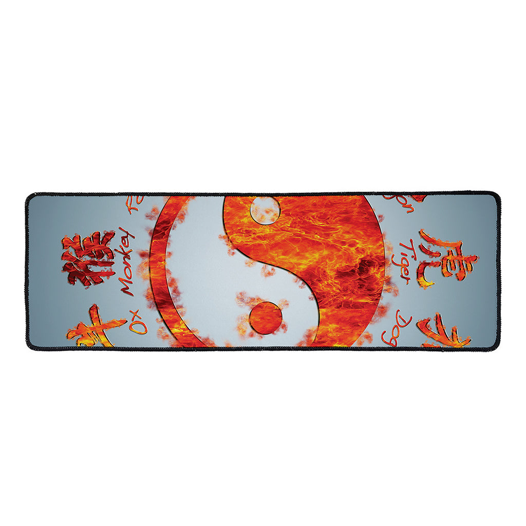 Fire Yin Yang Chinese Zodiac Print Long Kitchen Mat