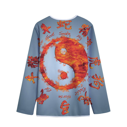 Fire Yin Yang Chinese Zodiac Print Long Sleeve Short Coat