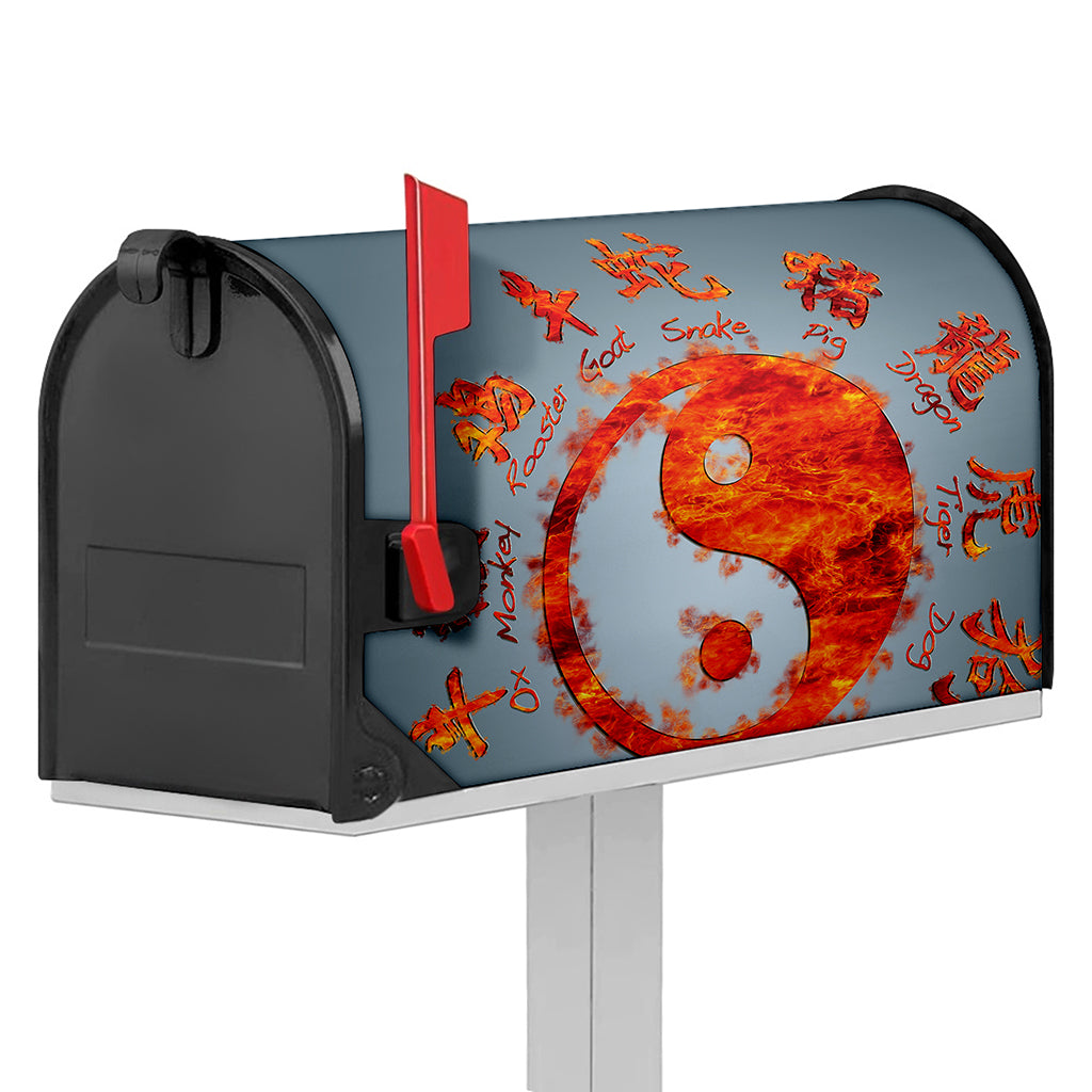 Fire Yin Yang Chinese Zodiac Print Mailbox Cover