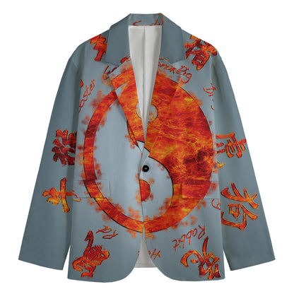 Fire Yin Yang Chinese Zodiac Print Men's Blazer