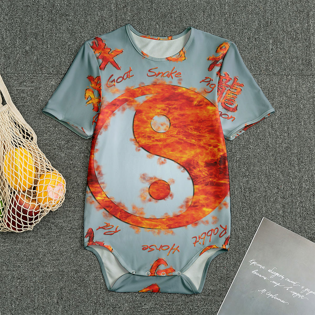 Fire Yin Yang Chinese Zodiac Print Men's Bodysuit