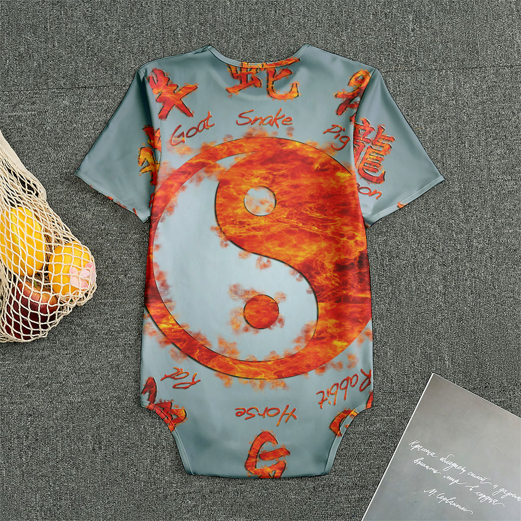 Fire Yin Yang Chinese Zodiac Print Men's Bodysuit