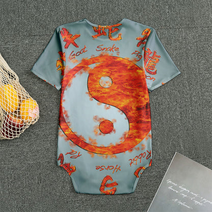 Fire Yin Yang Chinese Zodiac Print Men's Bodysuit