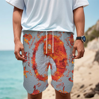 Fire Yin Yang Chinese Zodiac Print Men's Cargo Shorts