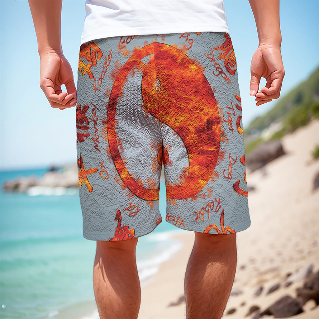 Fire Yin Yang Chinese Zodiac Print Men's Cargo Shorts