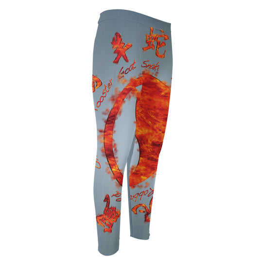 Fire Yin Yang Chinese Zodiac Print Men's Compression Pants