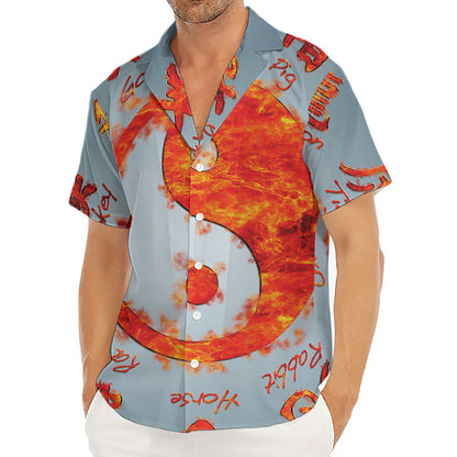 Fire Yin Yang Chinese Zodiac Print Men's Deep V-Neck Shirt