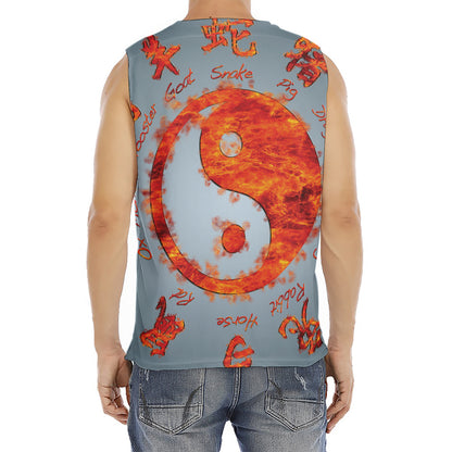 Fire Yin Yang Chinese Zodiac Print Men's Fitness Tank Top