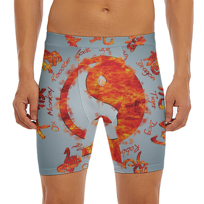 Fire Yin Yang Chinese Zodiac Print Men's Long Boxer Briefs
