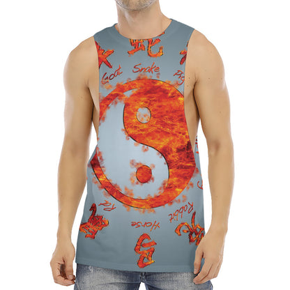 Fire Yin Yang Chinese Zodiac Print Men's Muscle Tank Top