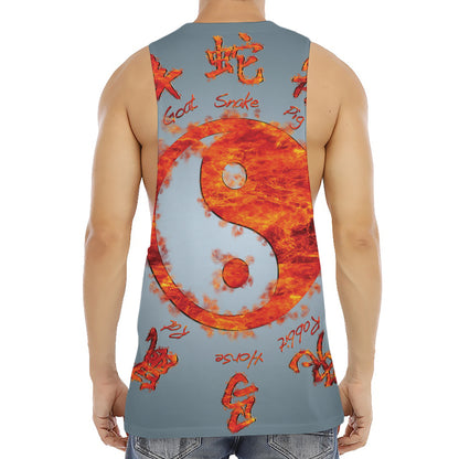 Fire Yin Yang Chinese Zodiac Print Men's Muscle Tank Top
