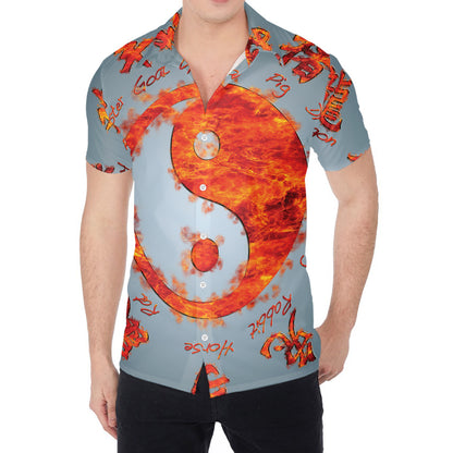 Fire Yin Yang Chinese Zodiac Print Men's Shirt
