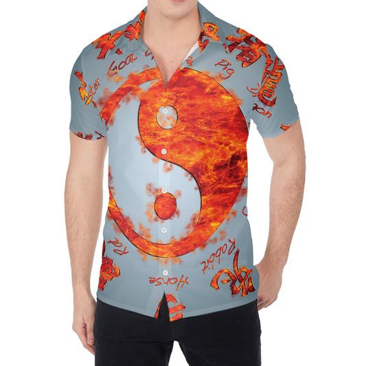 Fire Yin Yang Chinese Zodiac Print Men's Shirt