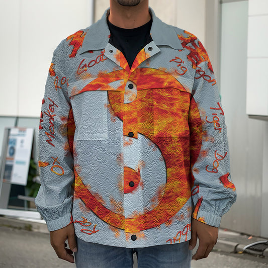 Fire Yin Yang Chinese Zodiac Print Men's Shirt Jacket