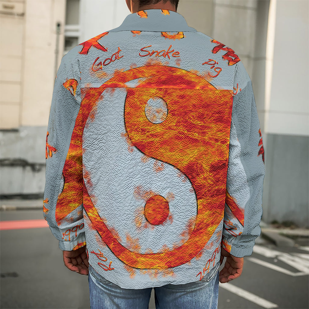 Fire Yin Yang Chinese Zodiac Print Men's Shirt Jacket