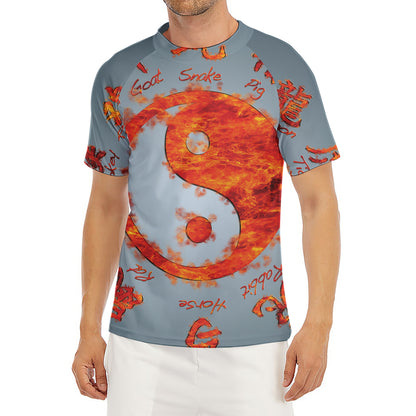 Fire Yin Yang Chinese Zodiac Print Men's Short Sleeve Rash Guard