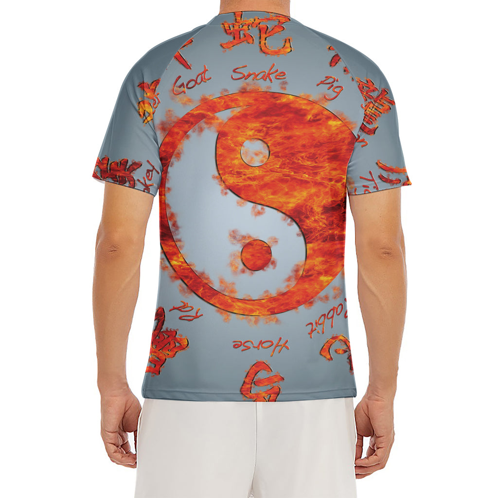 Fire Yin Yang Chinese Zodiac Print Men's Short Sleeve Rash Guard