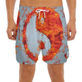 Fire Yin Yang Chinese Zodiac Print Men's Split Running Shorts
