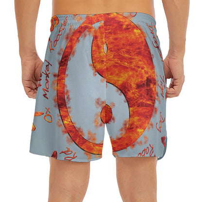 Fire Yin Yang Chinese Zodiac Print Men's Split Running Shorts