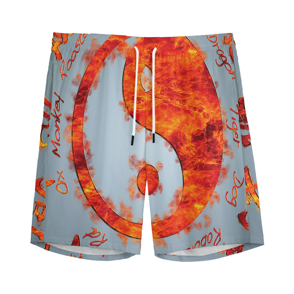 Fire Yin Yang Chinese Zodiac Print Men's Sports Shorts