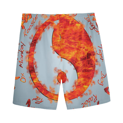 Fire Yin Yang Chinese Zodiac Print Men's Sports Shorts