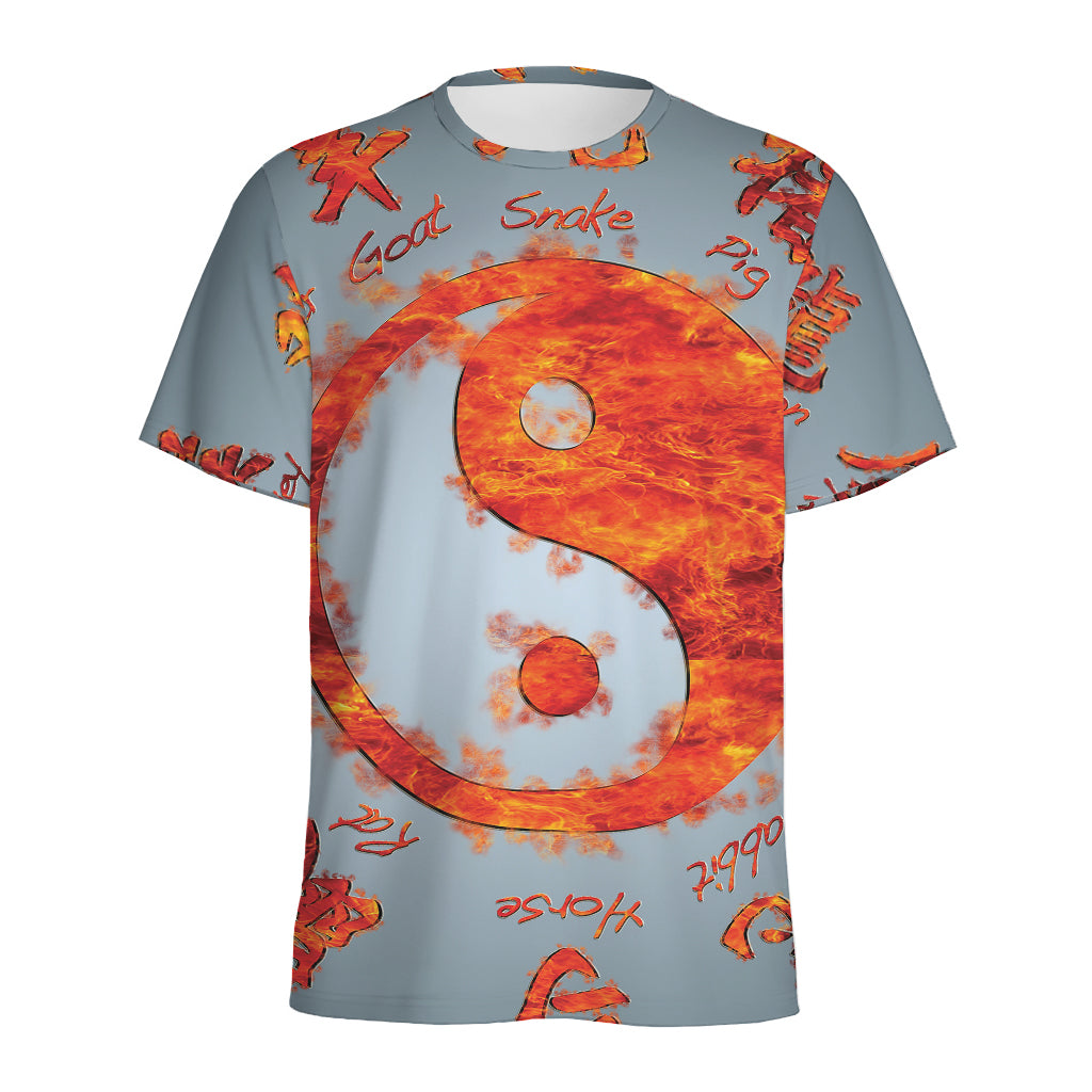 Fire Yin Yang Chinese Zodiac Print Men's Sports T-Shirt