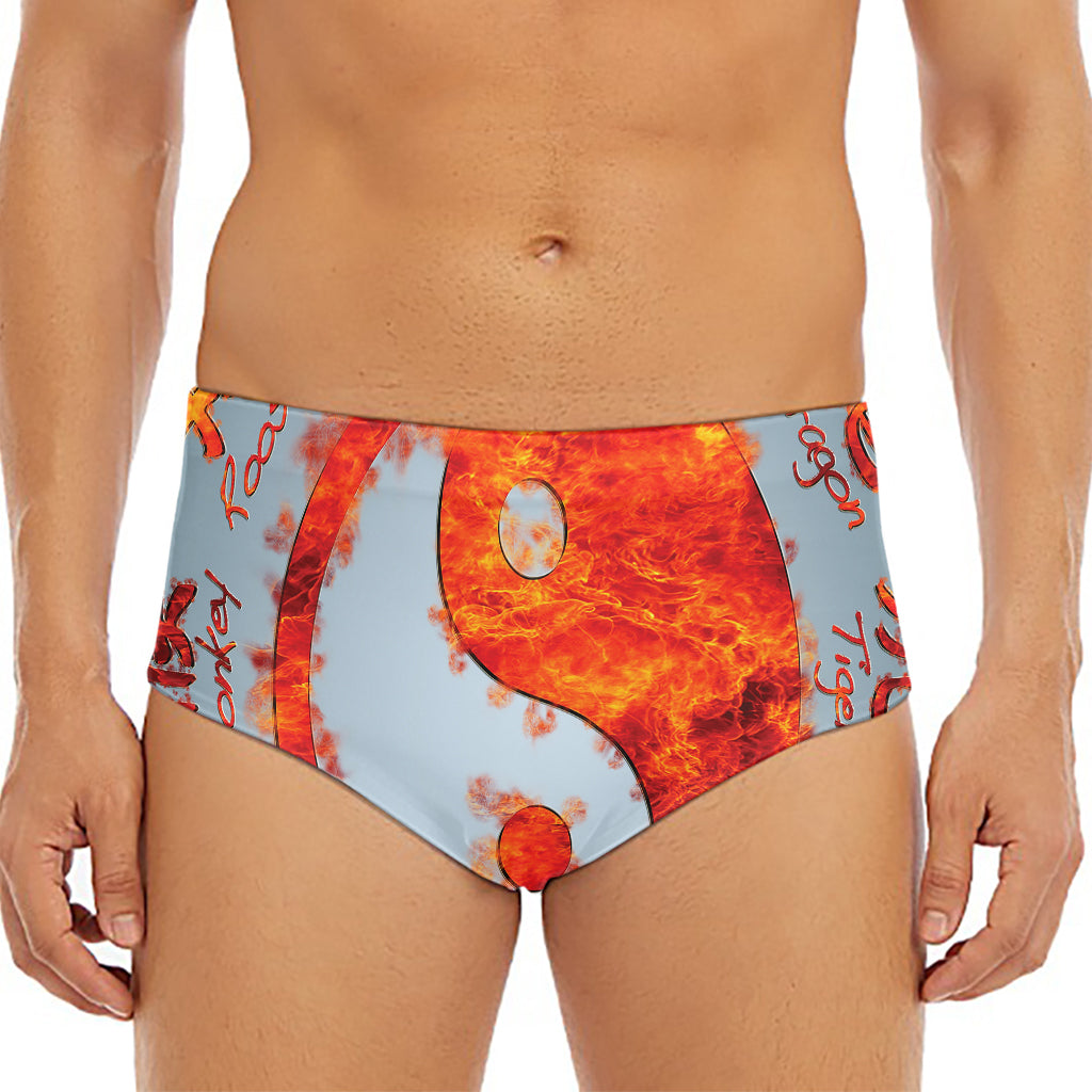 Fire Yin Yang Chinese Zodiac Print Men's Triangle Swim Briefs