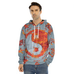 Fire Yin Yang Chinese Zodiac Print Men's Velvet Pullover Hoodie