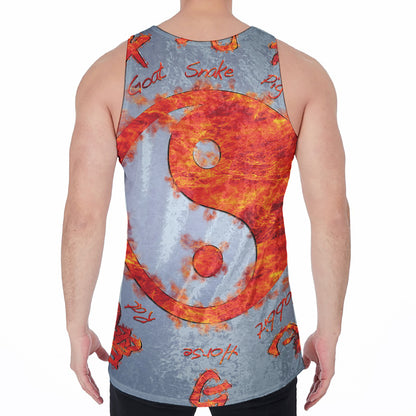 Fire Yin Yang Chinese Zodiac Print Men's Velvet Tank Top