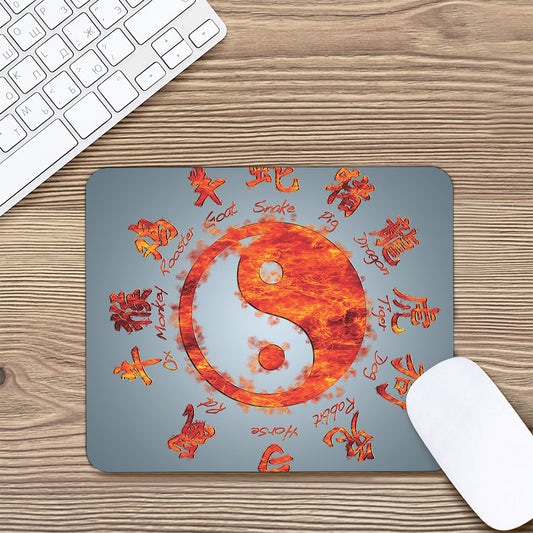 Fire Yin Yang Chinese Zodiac Print Mouse Pad