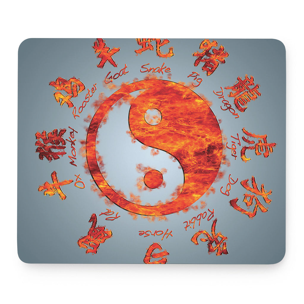 Fire Yin Yang Chinese Zodiac Print Mouse Pad