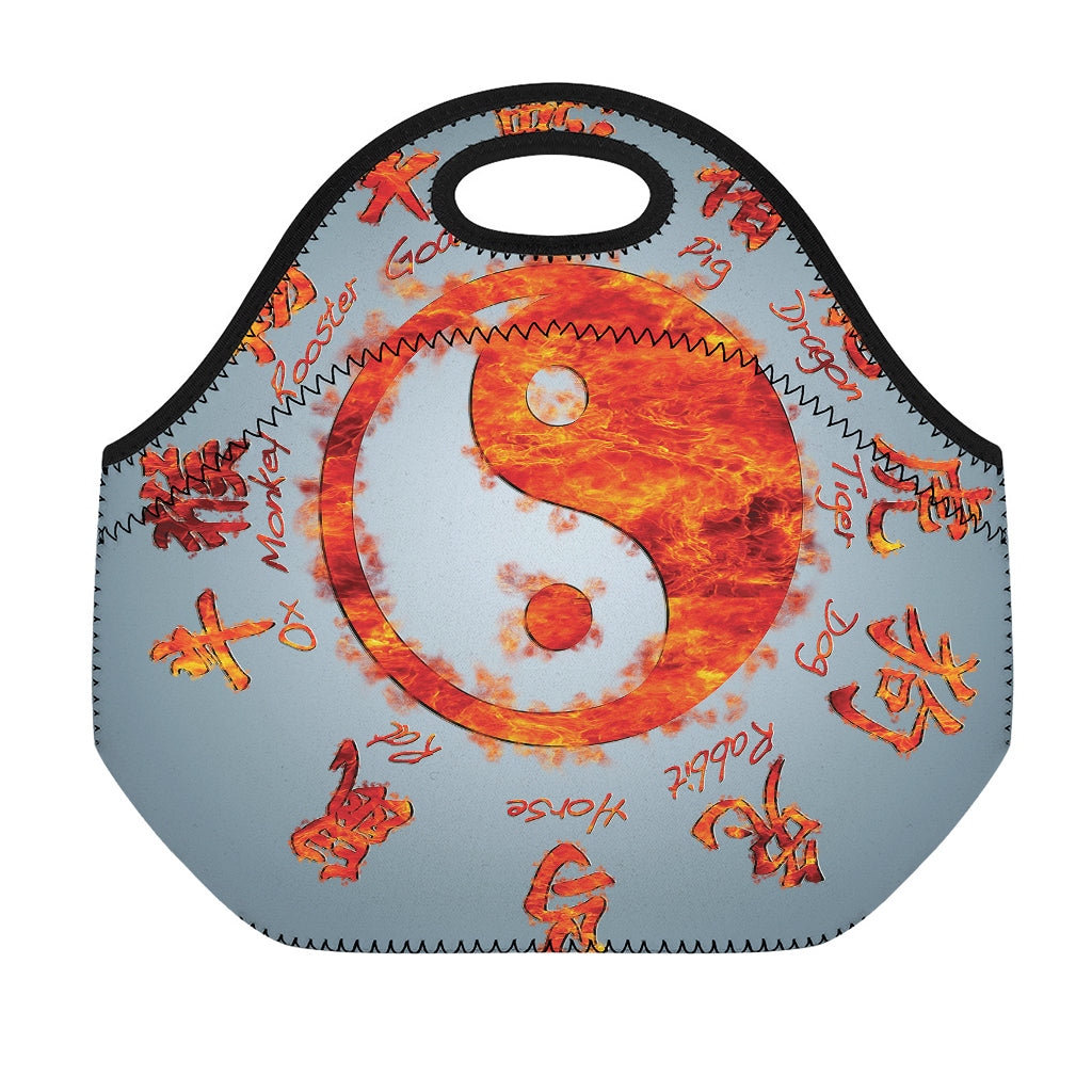Fire Yin Yang Chinese Zodiac Print Neoprene Lunch Bag