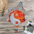 Fire Yin Yang Chinese Zodiac Print One Shoulder Bodysuit