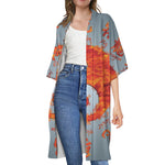 Fire Yin Yang Chinese Zodiac Print Open Front Beach Cover Up